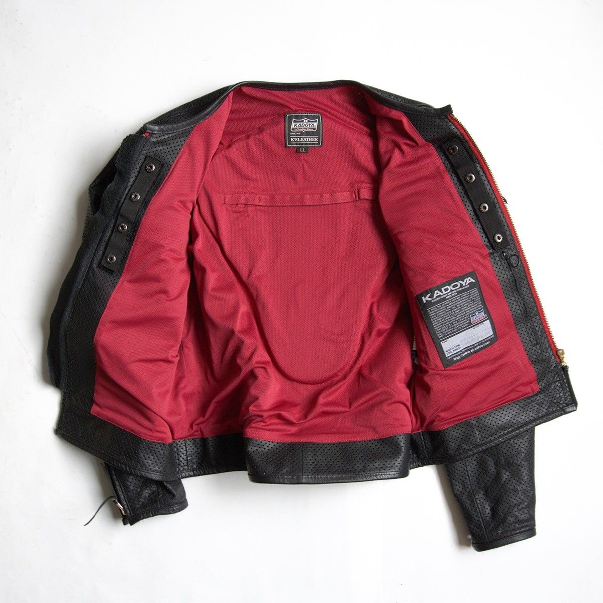 KADOYA レザージャケット　パンチング ライダースジャケット　長袖　半袖LL 美品】KADOYA【パンチング シングルライダースジャケット】 LL レザー