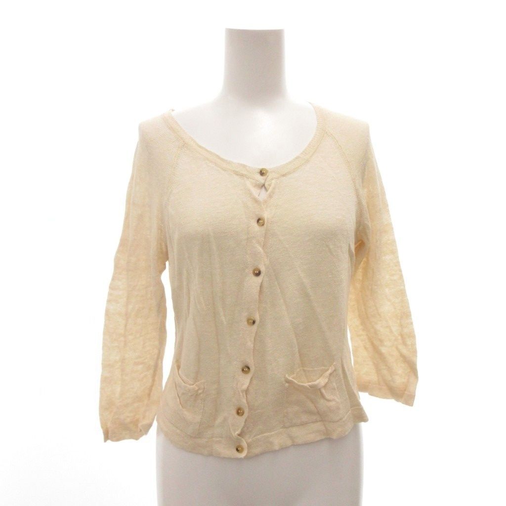 美品 MARGARET HOWELL マーガレットハウエル リネン100％ Vネック ニットカーディガン サイズ2 ベージュ レディース 古着 中古 USED MARGARET HOWELL（マーガレットハウエル） 美品 リネン100％ Vネック