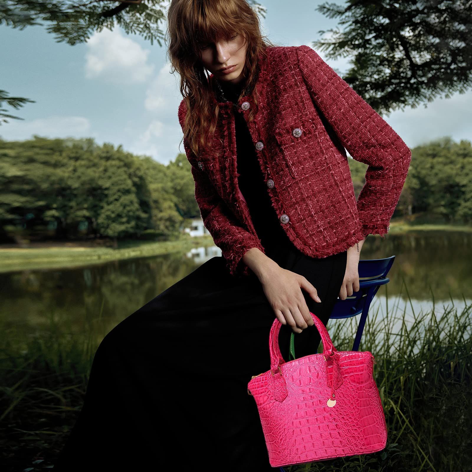 NICOLE & DORIS] ハンドバッグ レディース クロコ型押し ショルダー 
