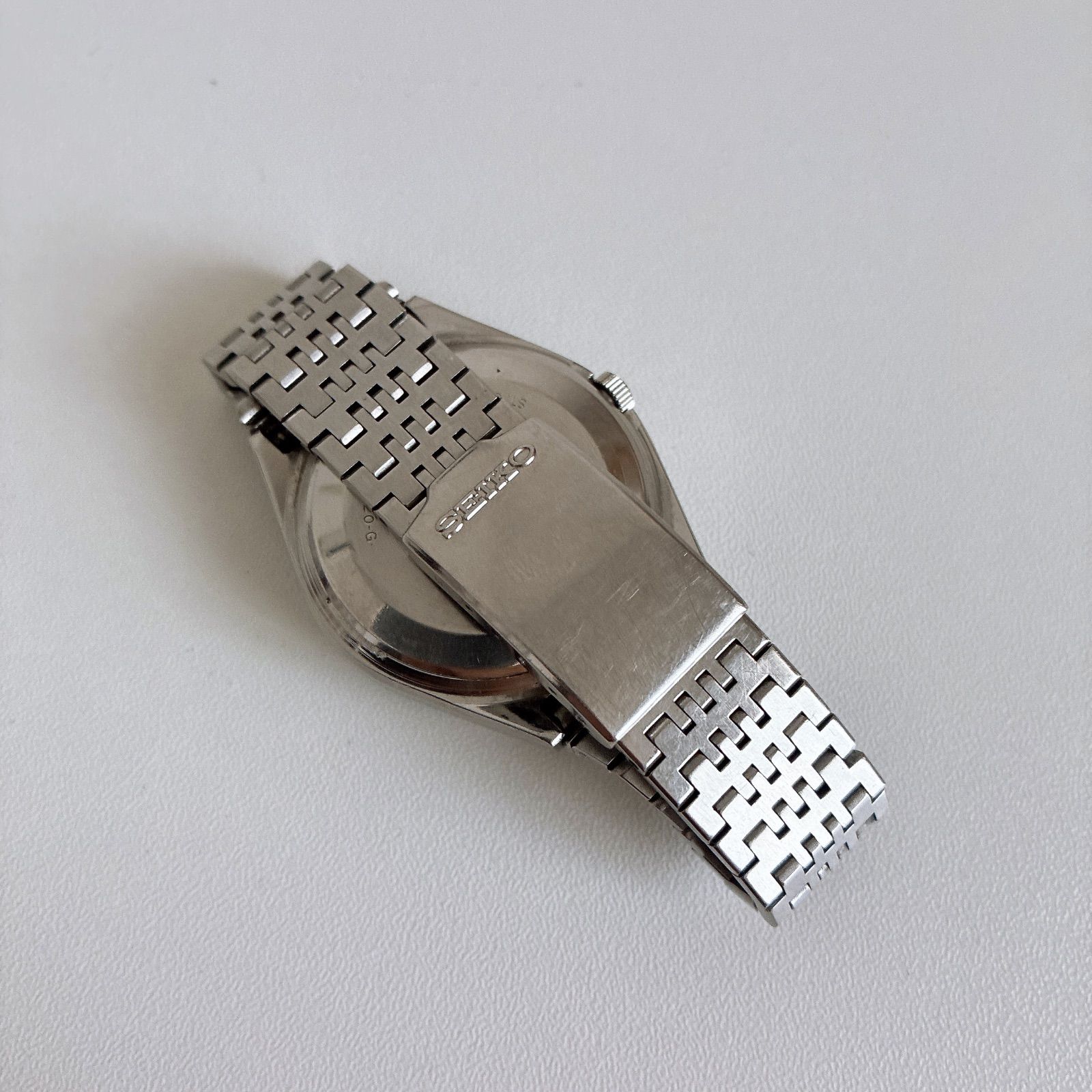 希少デッドストック SEIKO セイコー QZ 0923-8020 青梨地文字盤 稼動品