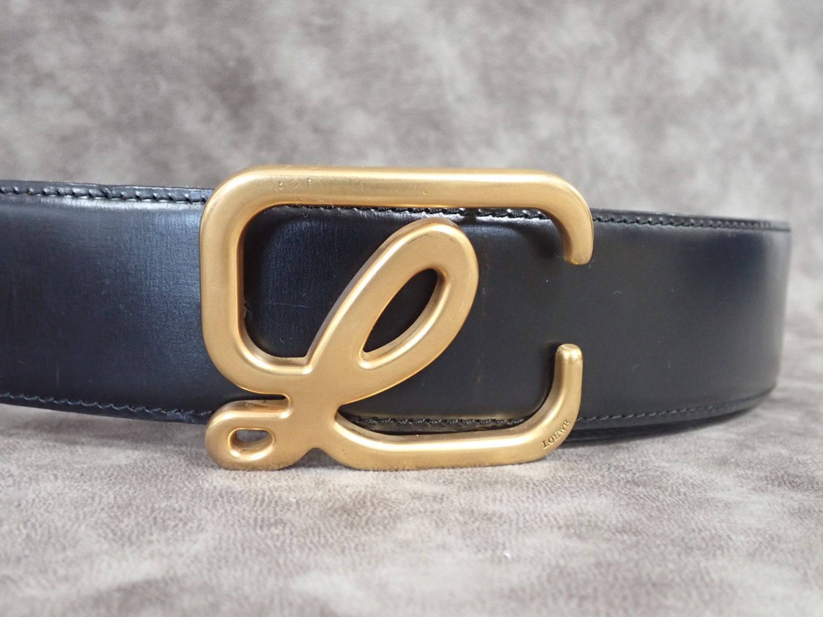 LOEWE ロエベ Lロゴ バックル レザー ベルト ブラック ゴールド金具