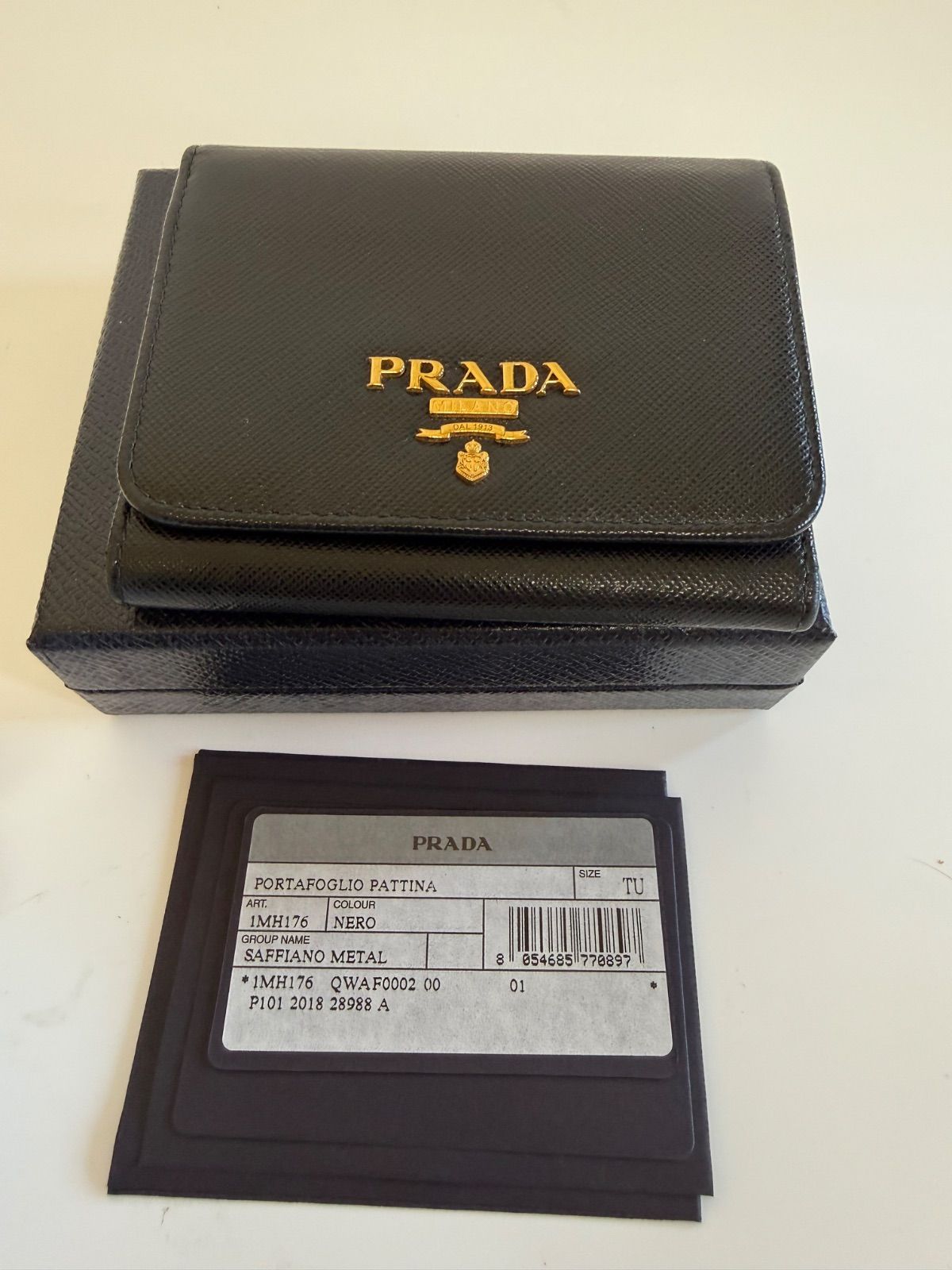 美品】PRADA プラダ サフィアーノ メタル 三つ折り財布 1MH176 黒 