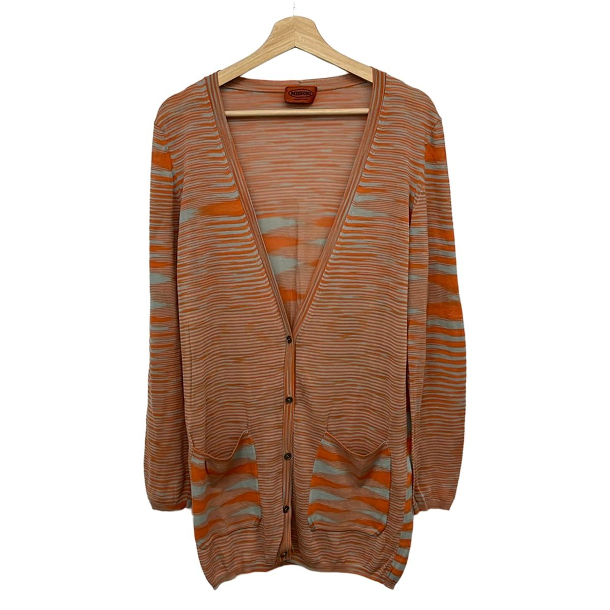MISSONI オレンジタグ　マルチカラーストライプカーディガン　薄手　春 MISSONI(ミッソーニ) カーディガン サイズ44 L レディース - オレンジ