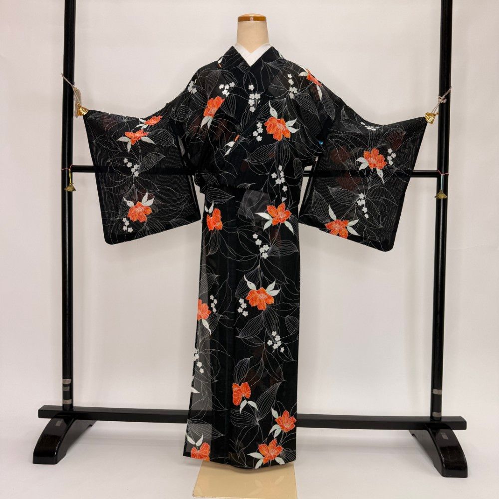 小紋 夏 絽 夏小紋 洗える着物 裄66.3cm 身丈160cm レトロ