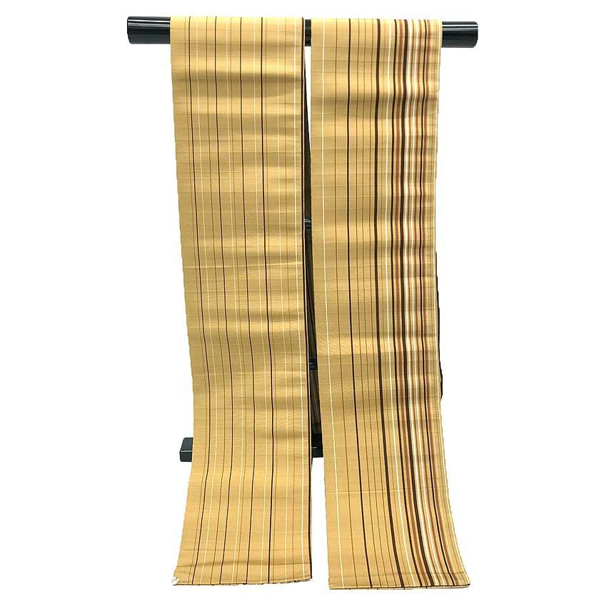 半幅帯 リバーシブル半巾帯 帯締め付き 正絹 巾:約16×長さ:約416cm 絞り 小紋×小紋 オレンジ系 ブルーグレー系 オリジナル 仕立て上がり 長さ416cm【中古】 【キモノオフ野々市若松店】 半幅帯 正絹 リバーシブル 博多織 小袋帯 長尺 4m グレー 白 ブルー