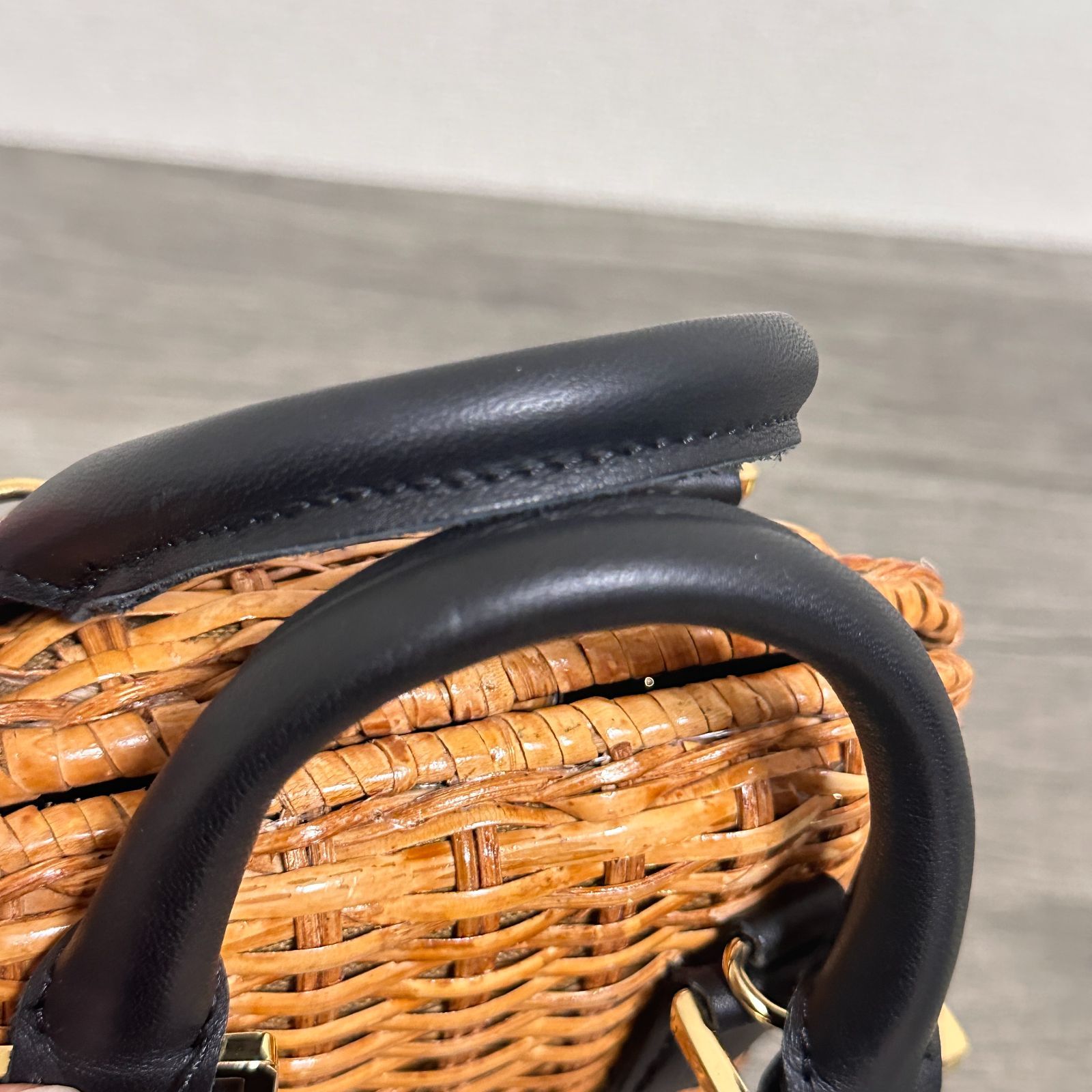 美品 ikot イコット シェル型 2way ラタン&牛革 ミニバスケット