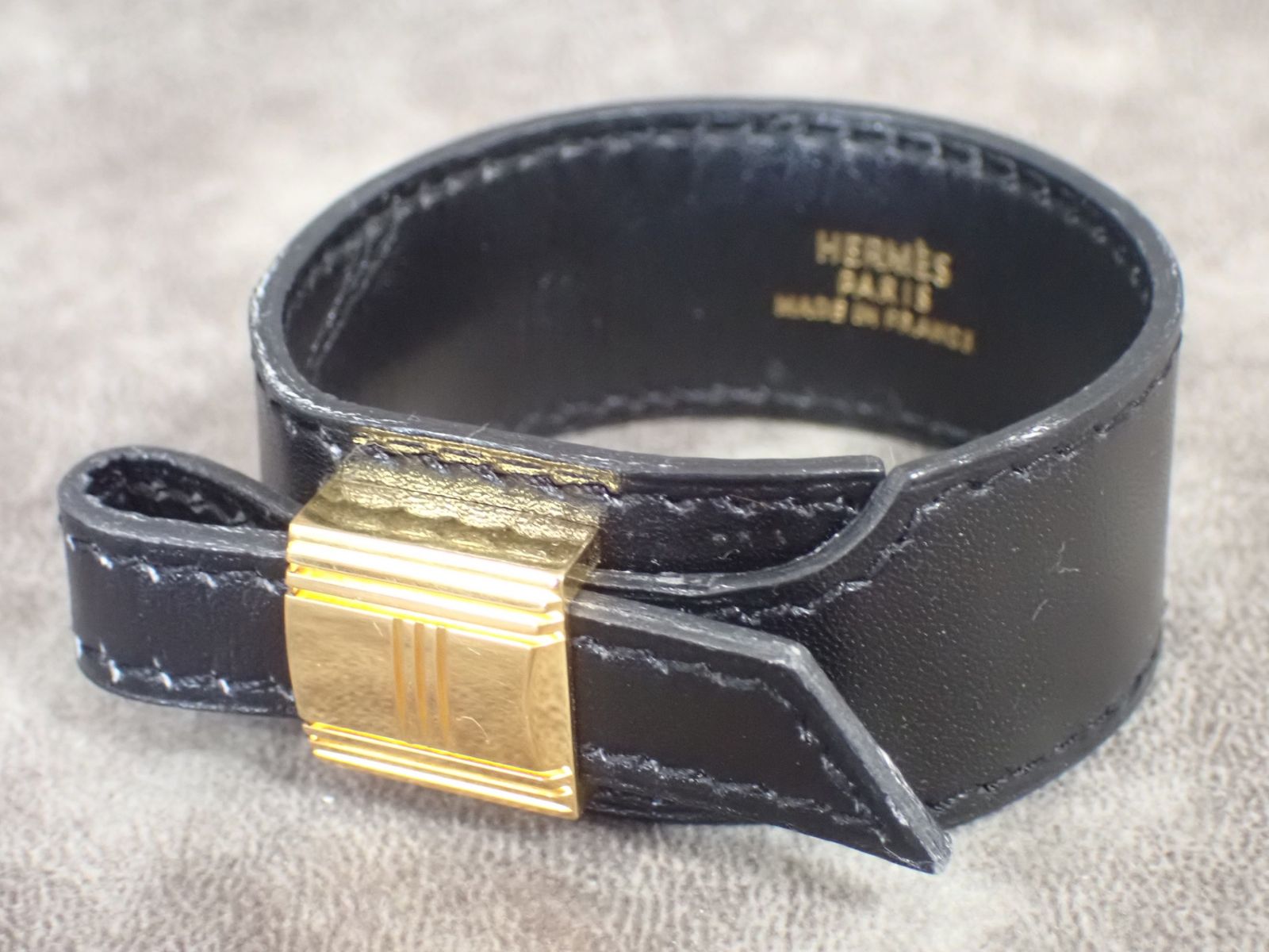 HERMES エルメス アルテミス レザー ブレスレット ブラック ゴールド