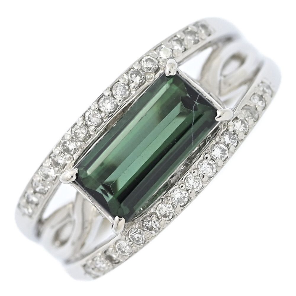 [Free +- 6 size correction until 4/30] Good Condition 1 Point Mono TM1.54CT FD: 0.2ct Green Tourmaline Diamond Ring PT900-8.0g 16 #56 Platinum Brand New Polished [] [N] [Women] ■606715 [Used]