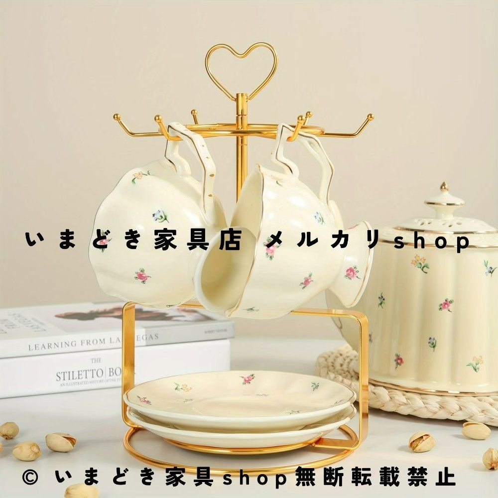 コーヒーマグラック アイアン製 収納ラック カップスタンド 食器収納ラック キッチン整理棚 6カップ&6皿収納可能 おしゃれ北欧風キッチン収納ラック カフェ風ディスプレイラック ティーカップホルダー キッチンカウンター整理用品 食器収納スタンド 新生活キッチン