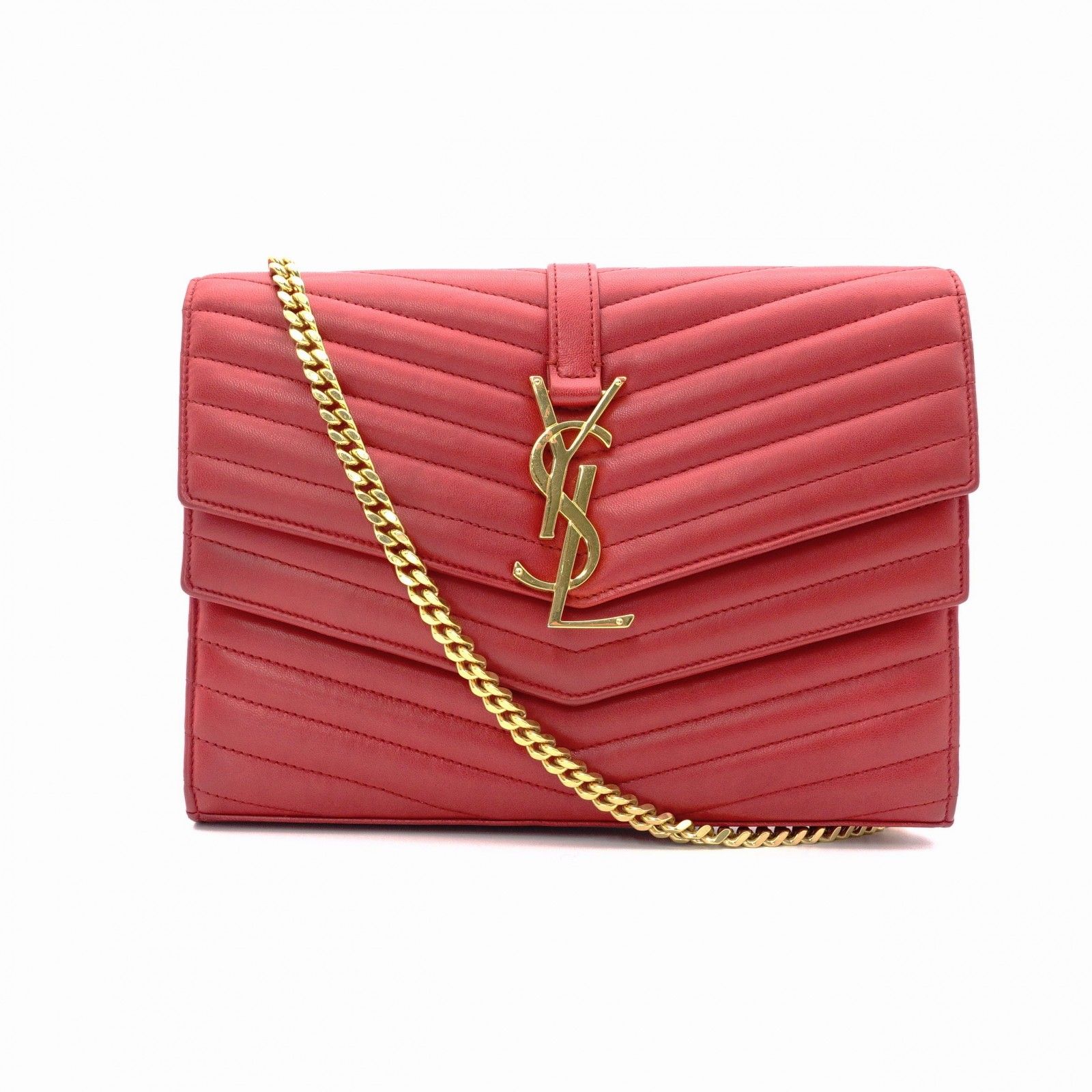 YVES SAINT LAURENT イヴサンローラン チェーンウォレット Vステッチ