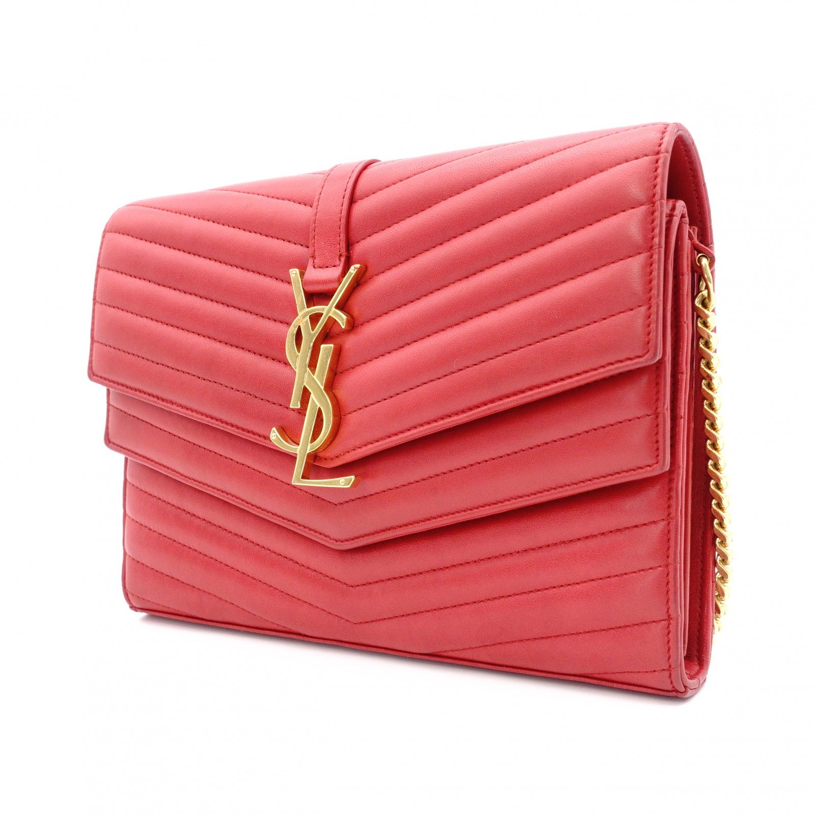 早い者勝ち ysl レッド ウォレット チェーンバッグ ウォレットバッグ YVES SAINT LAURENT イヴサンローラン チェーンウォレット Vステッチ