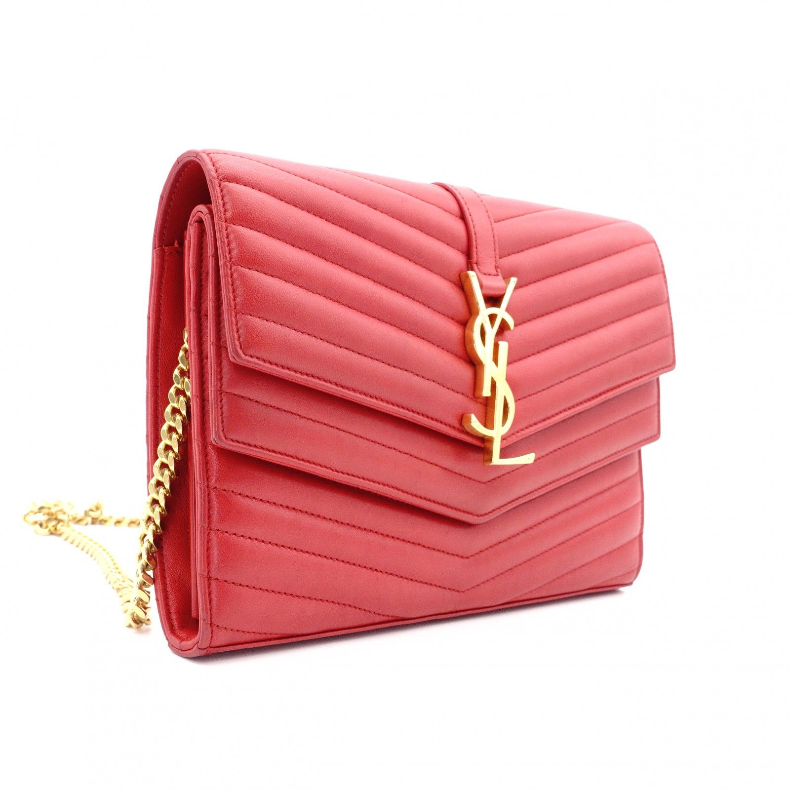 YVES SAINT LAURENT イヴサンローラン チェーンウォレット Vステッチ 
