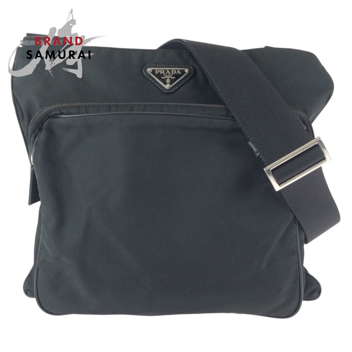 美品 PRADA プラダ テスート 三角ロゴプレート ブラック 黒 シルバー 