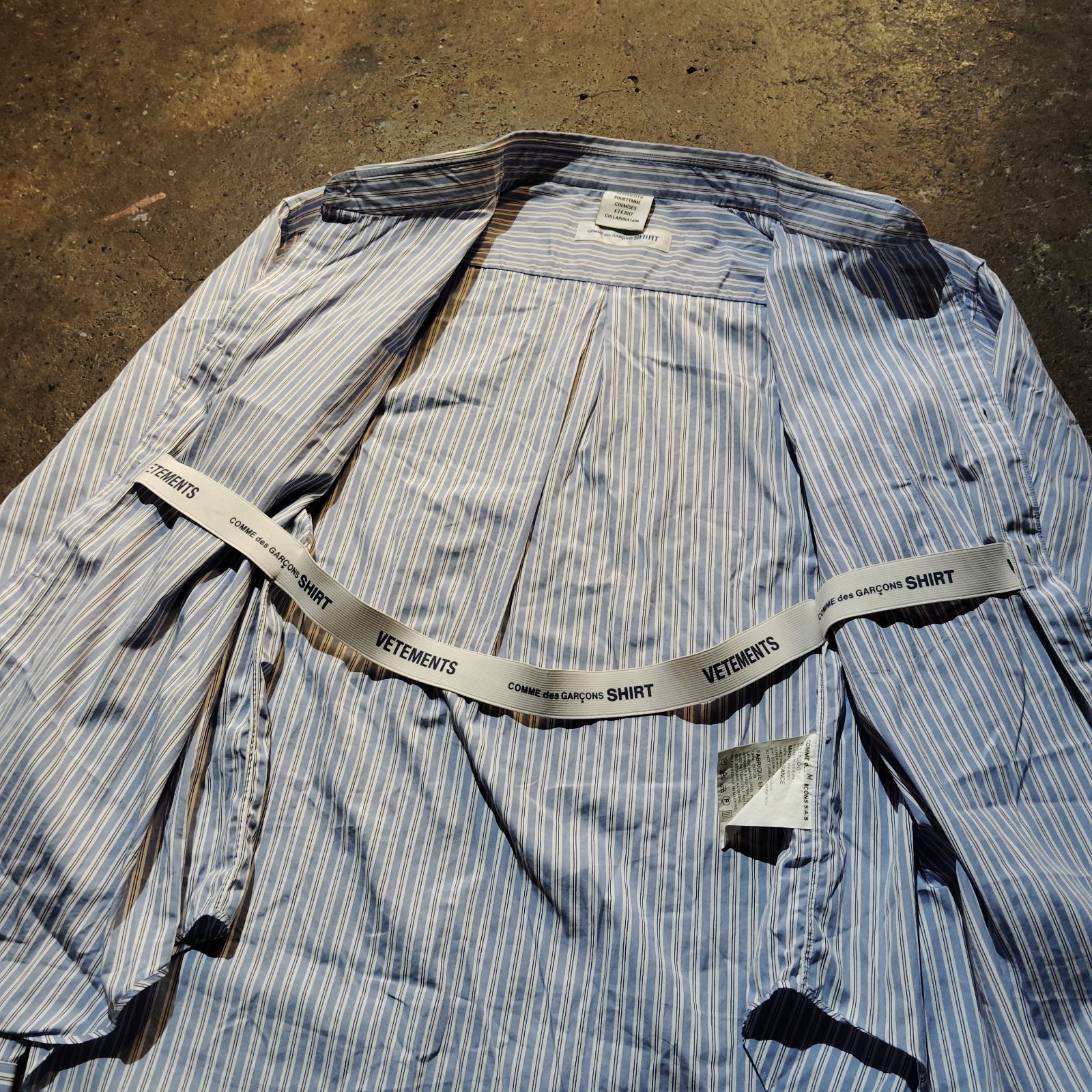 COMME des GARCONS SHIRT × VETEMENTS 17ss ストライプオーバーシャツ 