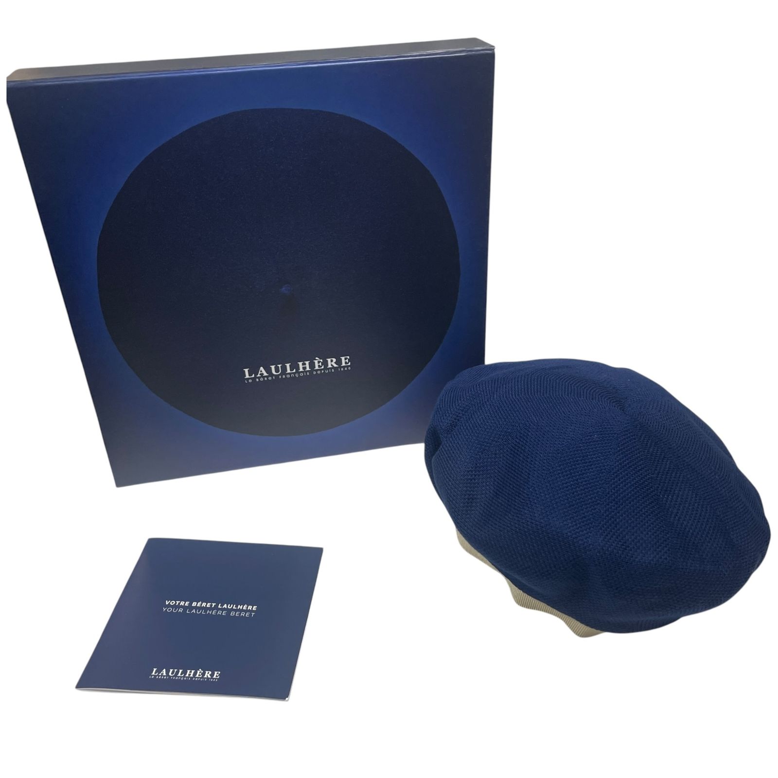 ◆未使用品◆LAULHERE ロレール PLUMES ベレー帽 103 M 頭囲56cm ネイビー フランス製 綿 100% レディース R7273NB