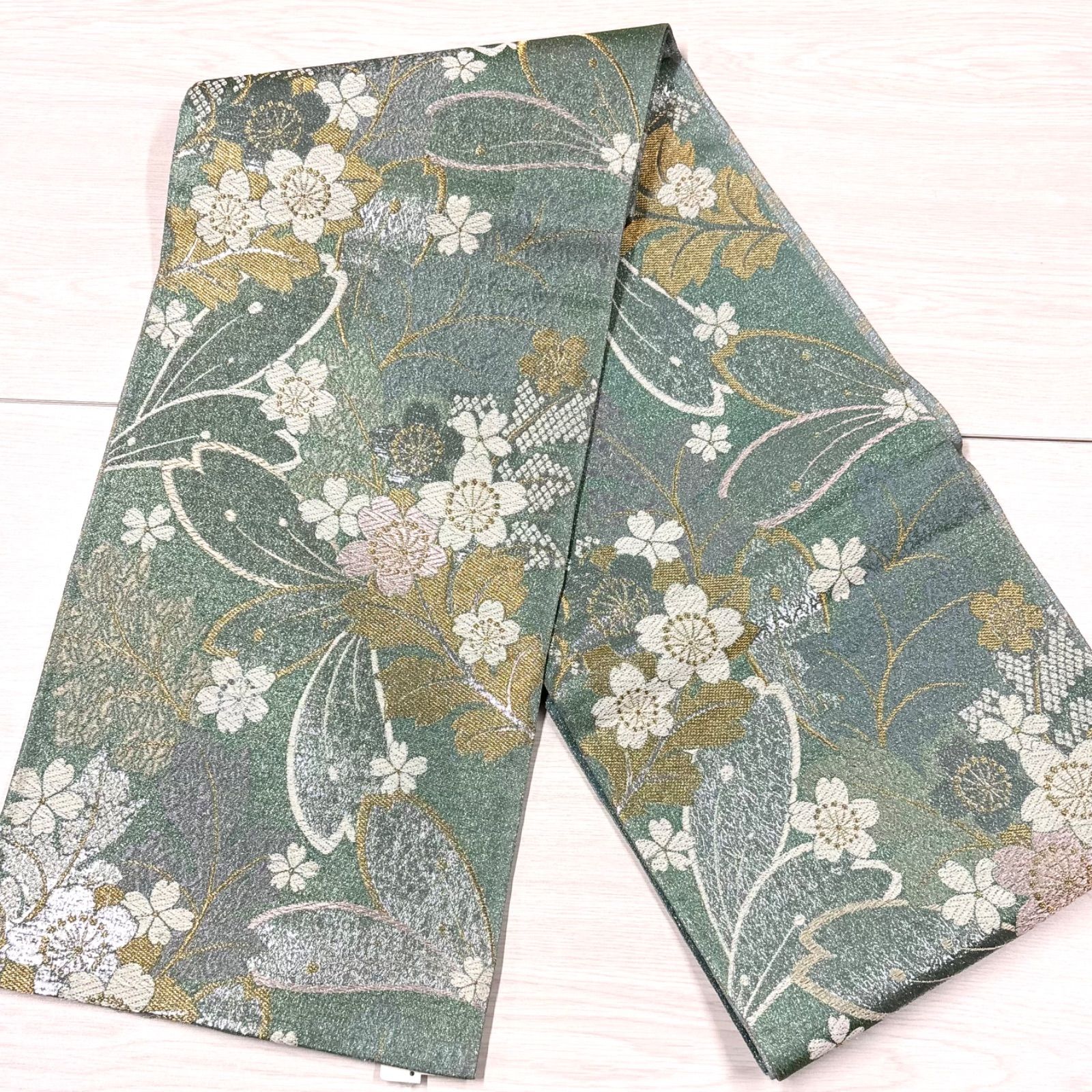 【中古品】　匿名配送　振袖　成人式　結婚式　フォーマル　袋帯　辻が花　グリーン　桜　着物　きもの　 89 7,866円