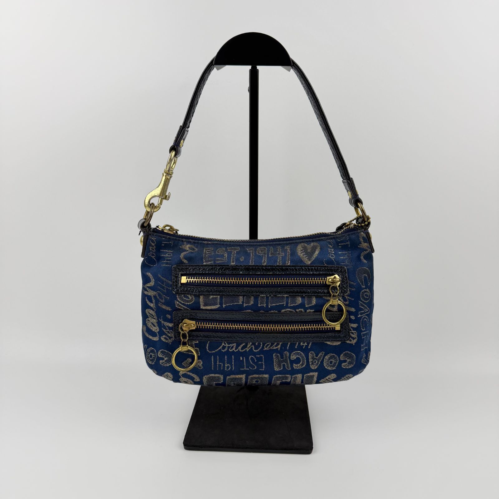 中古】COACH コーチ ショルダーバッグ ブルー キャンバス ヴィンテージ 