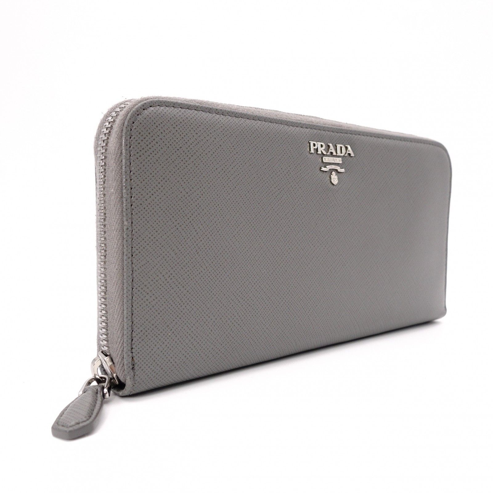 箱あり★PRADA パスケース付き サフィアーノレザー 2つ折り 長財布 グレー PRADA（プラダ） 送料無料 長財布 パスケース付き SAFFIANO COLOUR