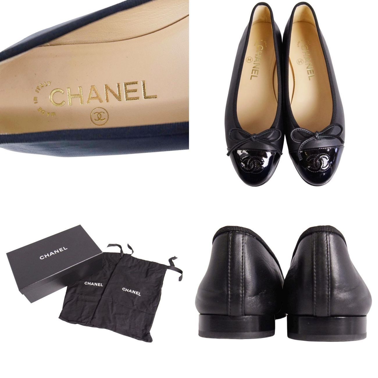 極美品 シャネル CHANEL パンプス バレリーナ G02819 リボン ココ