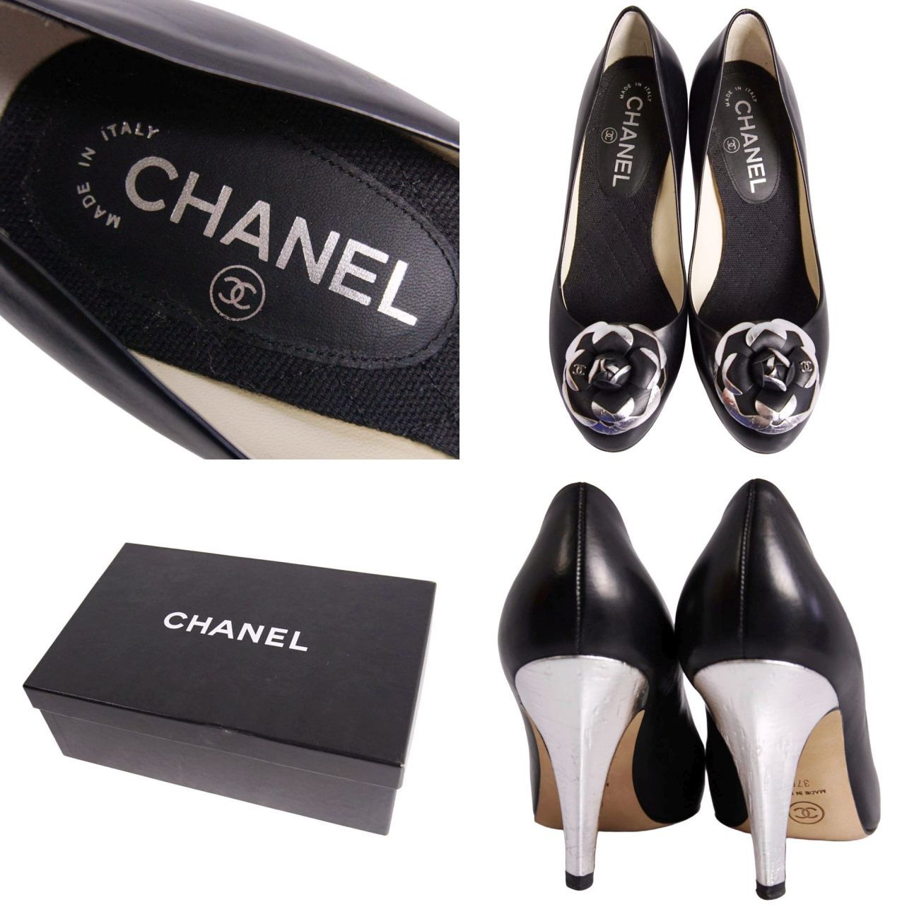 美品 シャネル CHANEL パンプス ココマーク カメリア レザー シューズ 