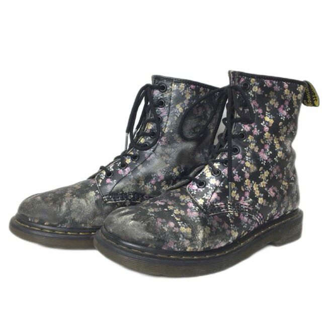 【中古】　Dr.Martens　ブーツ　レザー　8ホール　総柄　花柄　古着　/4253