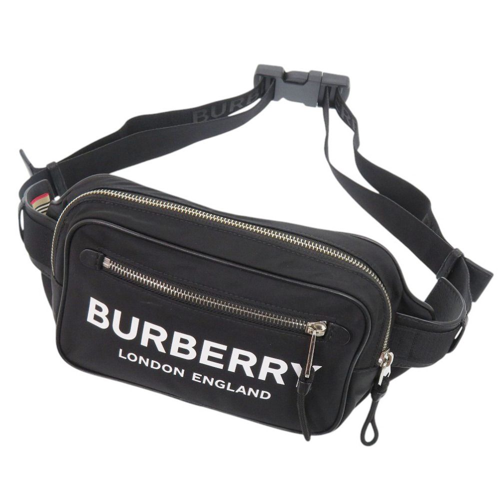 美品 バーバリー ロゴ ブラック ボディバッグ ウエストバッグ 黒 0491 BURBERRY メンズ