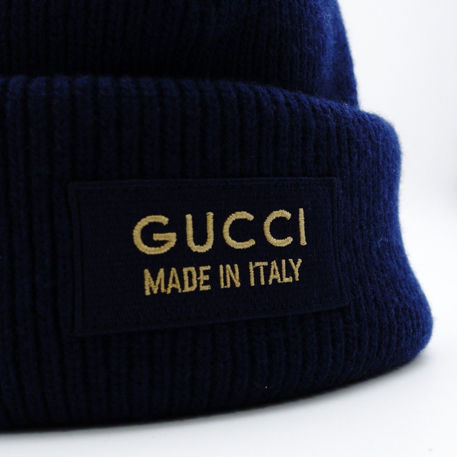 グッチ GUCCI ネイビー ニット帽 ビーニー Mサイズ 58cm ウール ロゴ
