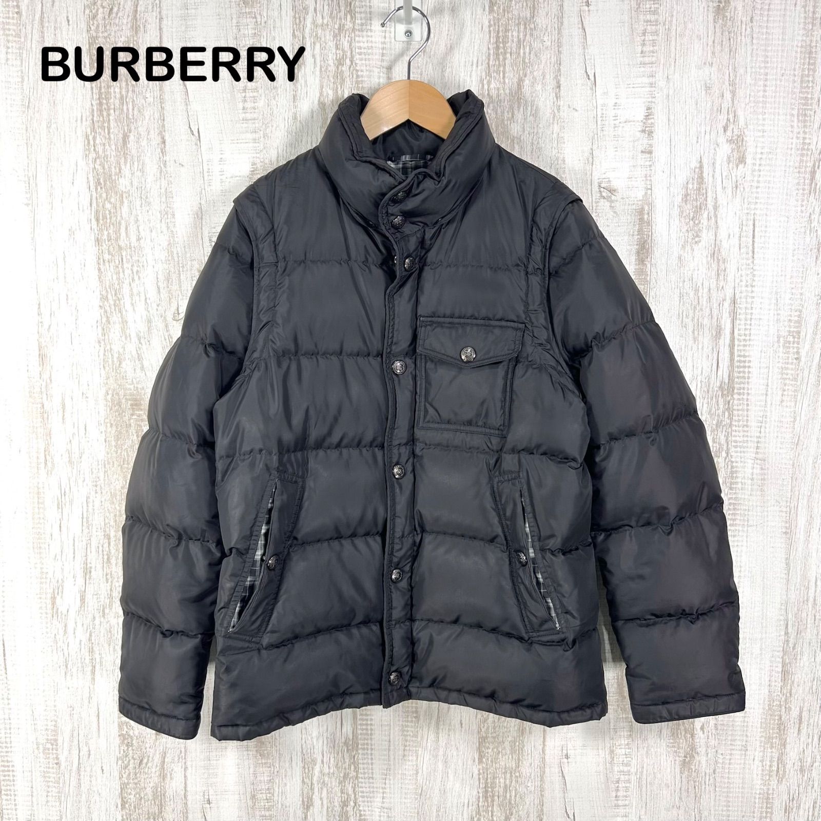 BURBERRY BLACK LABEL バーバリーブラックレーベル チェック 2way ダウンジャケット ブラック メンズ アウター