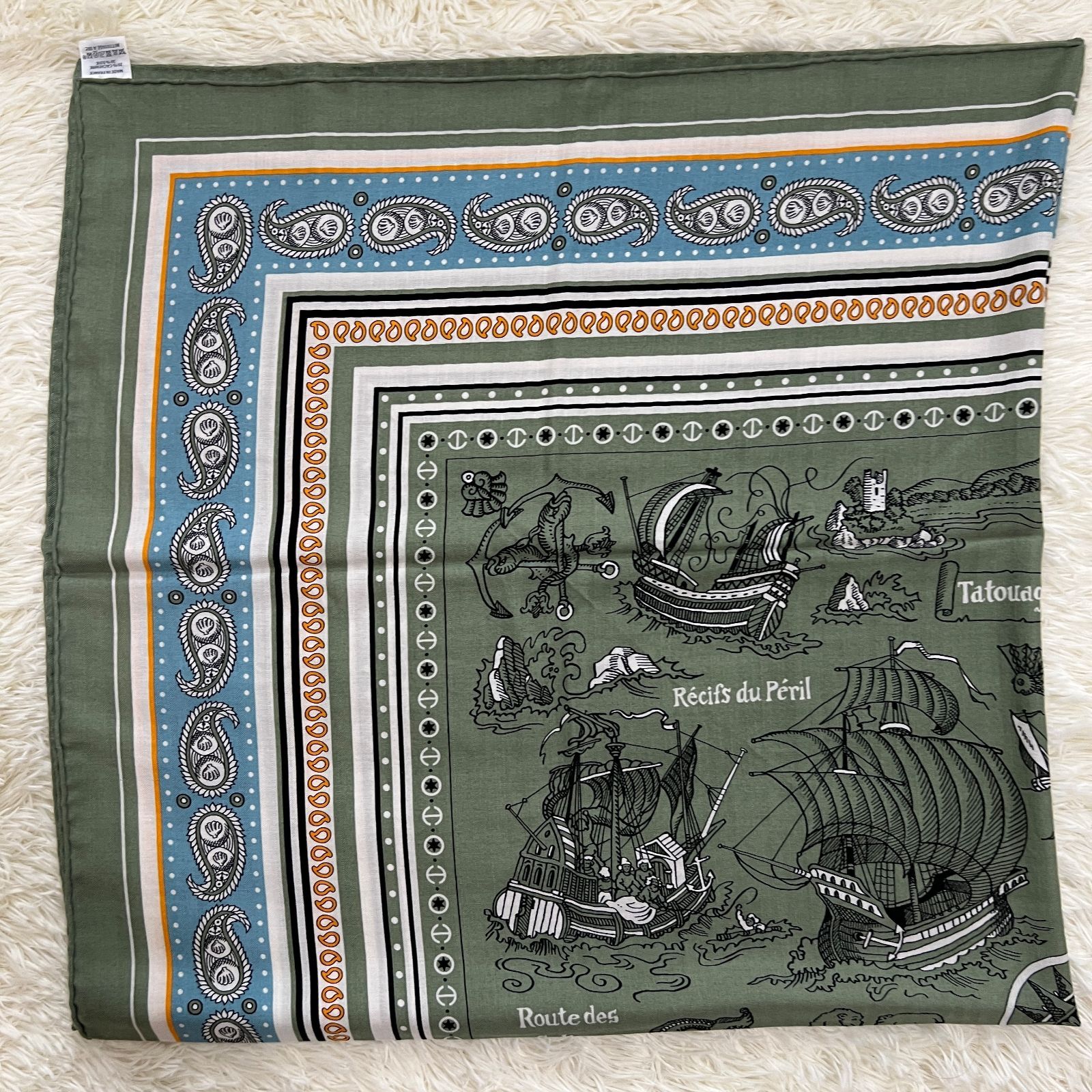 HERMES エルメス カレジェアン140 船乗りのタトゥー カシミアシルク 