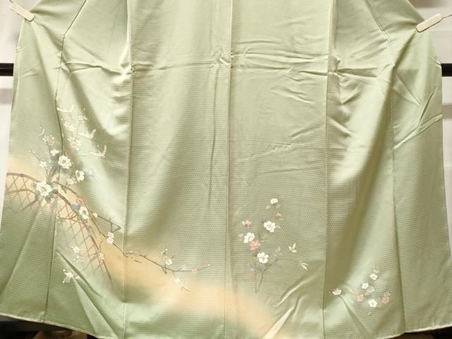 平和屋着物■訪問着　地紙重ね白鷺枝花文　暈し染め　正絹　逸品　CABF4239ev 平和屋着物□訪問着 地紙重ね白鷺枝花文 暈し染め 正絹 逸品