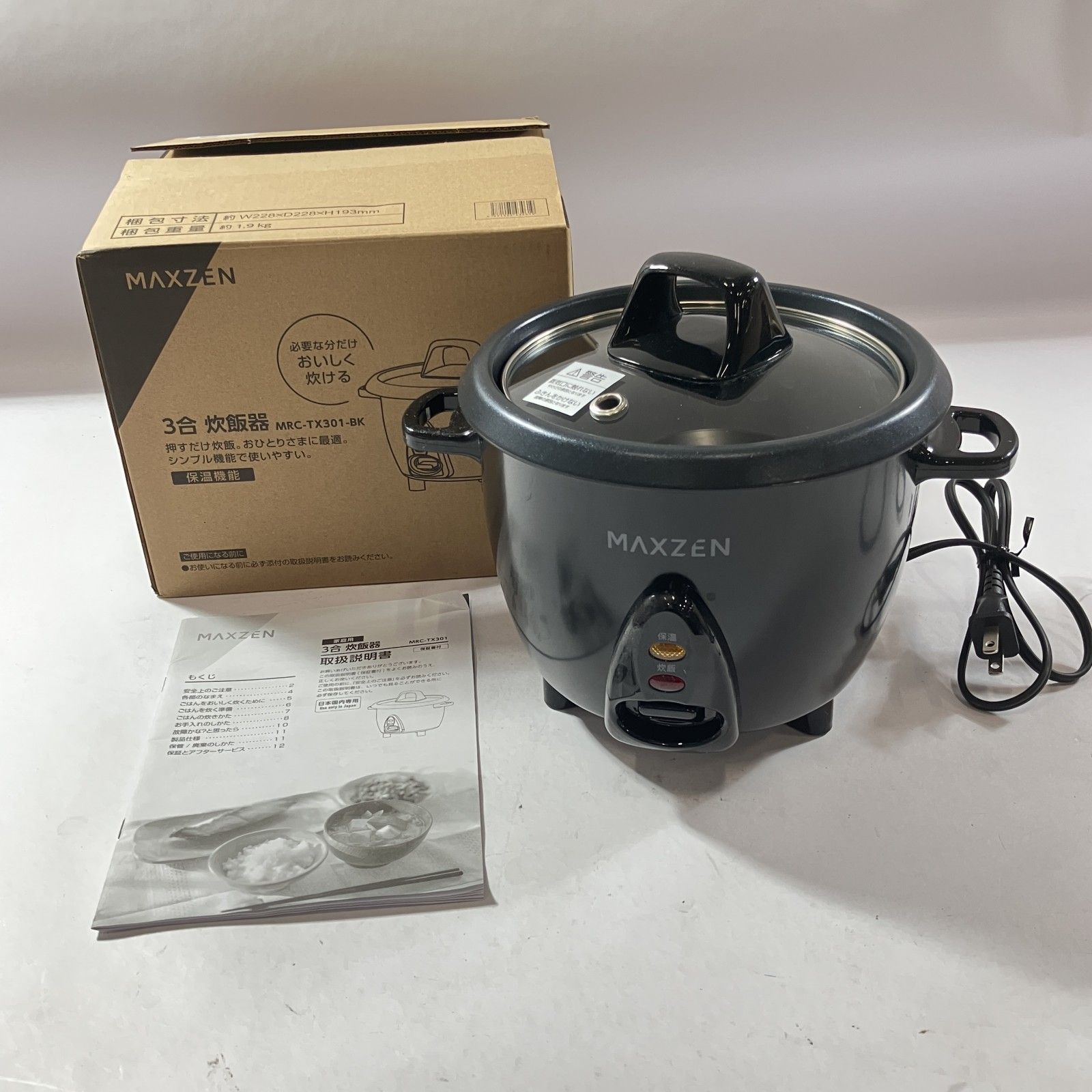 MAXZEN MRC-TX301-BK 炊飯器 3合 ブラック 公式店 炊飯器 3合 3.0