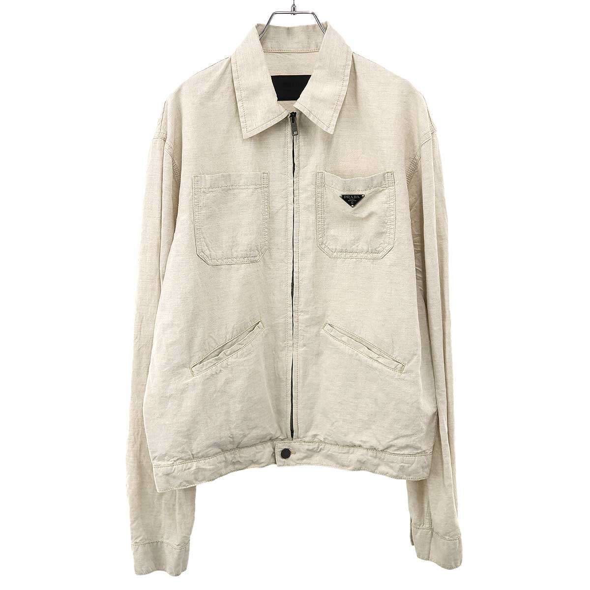 PRADA プラダ 24SS コットンリネン ジップアップシャンブレージャケット GEB255 ベージュ S PRADA プラダ 24SS コットンリネン ジップアップシャンブレー