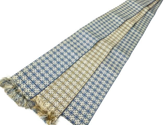 平和屋着物●男性　本場筑前博多織　両面　角帯　格子花文　正絹　逸品　CABF5537hy