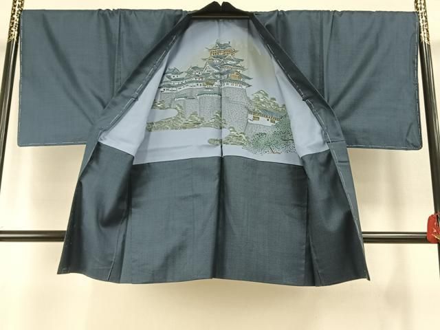 平和屋着物男性 紬 アンサンブル 長襦袢(無双仕立て)セット 亀甲柄
