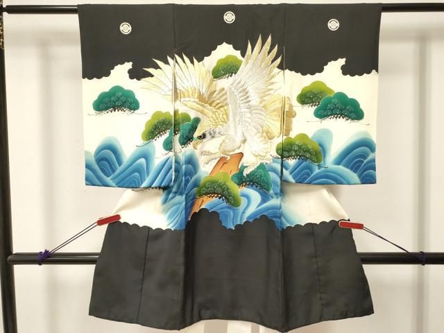 平和屋着物[]お宮参り　男の子　祝着　産着　初着　のしめ　刺繍　鷹　鷲　流水松文　暈し染め　金彩　逸品　DABC5503ma