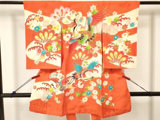 平和屋着物[]お宮参り　女の子　祝着　産着　初着　のしめ　刺繍　立波飛鶴花文　金銀彩　逸品　DABC5509ma