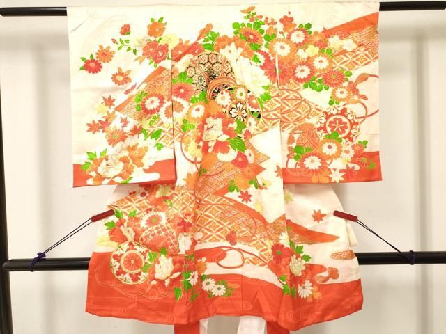 平和屋着物[]お宮参り　女の子　祝着　産着　初着　のしめ　駒刺繍　鼓花文　金彩　逸品　DABC5510ma