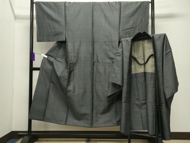 平和屋着物●男性　紬　アンサンブル　格子　正絹　逸品　CABD9346gh