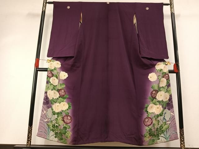平和屋着物●アンティーク　大正ロマン　色留袖　中国三大刺繍　相良刺繍　草花文　暈し染め　両褄　正絹　逸品　AABH5101fy