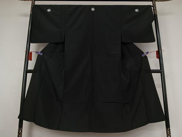 平和屋着物▽男性　単衣　黒紋付　暗黒色　正絹　逸品　AABH9803jh