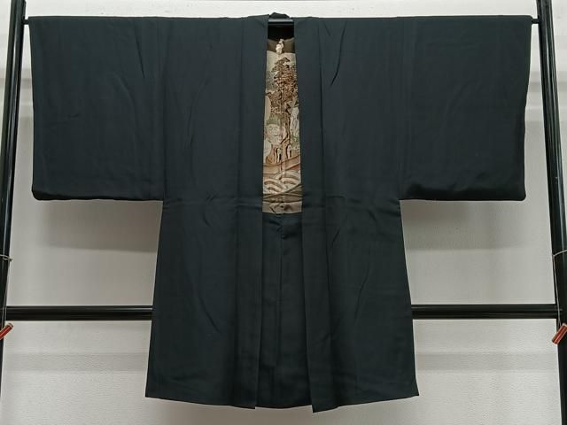 平和屋着物∞男性　長羽織　黒色　羽裏：七福神　正絹　逸品　CABE4988ua 14,768円