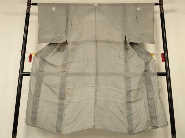 平和屋着物＊夏物　男性　色紋付　灰青色　麻　逸品　AABH9503jd