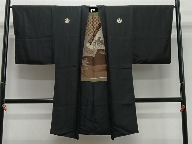 平和屋着物∞男性　長羽織　黒紋付　羽裏　絵巻文　正絹　逸品　CABE4998ua 15,392円