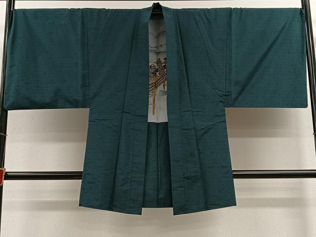 平和屋着物∞男性　長羽織　紬地　鉄色　正絹　逸品　CABE4970ua