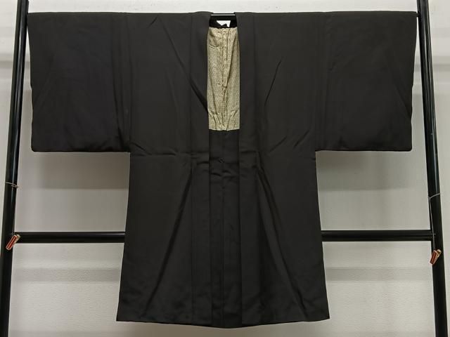 平和屋着物∞男性　長羽織　暗黒色　正絹　逸品　CABE4978ua
