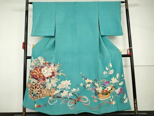 平和屋着物●アンティーク　大正ロマン　色留袖　友禅　飾花花車文　金彩　正絹　逸品　AABH8888cs