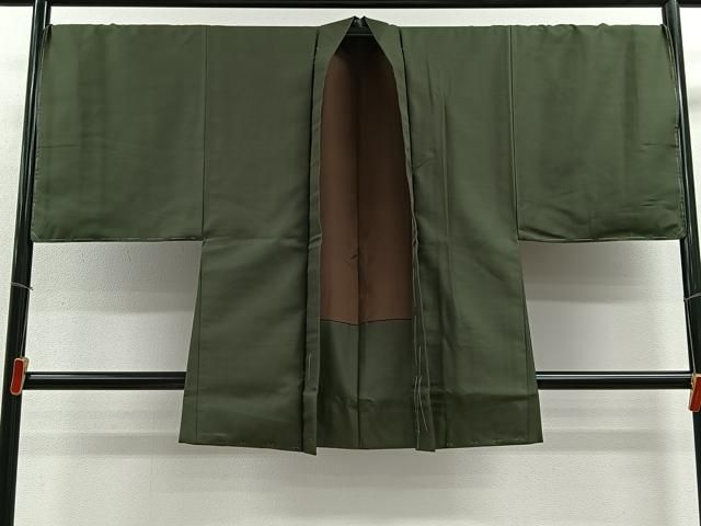 平和屋着物∞男性　長羽織　老竹色　正絹　逸品　未使用　CABE4953ua