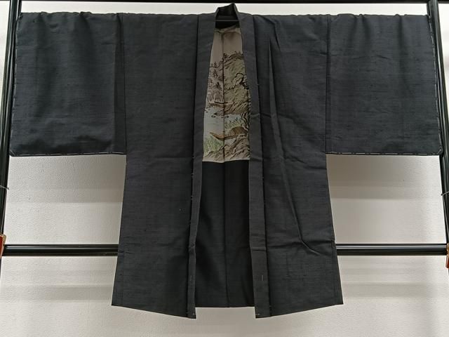 平和屋着物∞男性 長羽織 紬地 蝋色 正絹 逸品 未使用 CABE4954ua