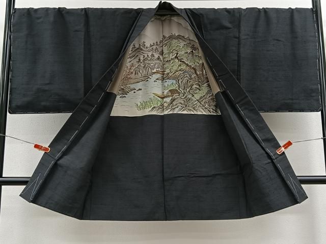 平和屋着物∞男性　長羽織　紬地　蝋色　正絹　逸品　未使用　CABE4954ua 平和屋着物∞男性 長羽織 紬地 蝋色 正絹 逸品 未使用 CABE4954ua