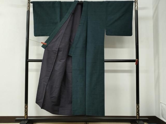 平和屋着物●男性　紬　アンサンブル　色無地　褐返色　羽裏：富士山・鷹　正絹　逸品　CABE2747yc 平和屋着物○男性 紬 アンサンブル 色無地 褐返色 羽裏：富士山・鷹